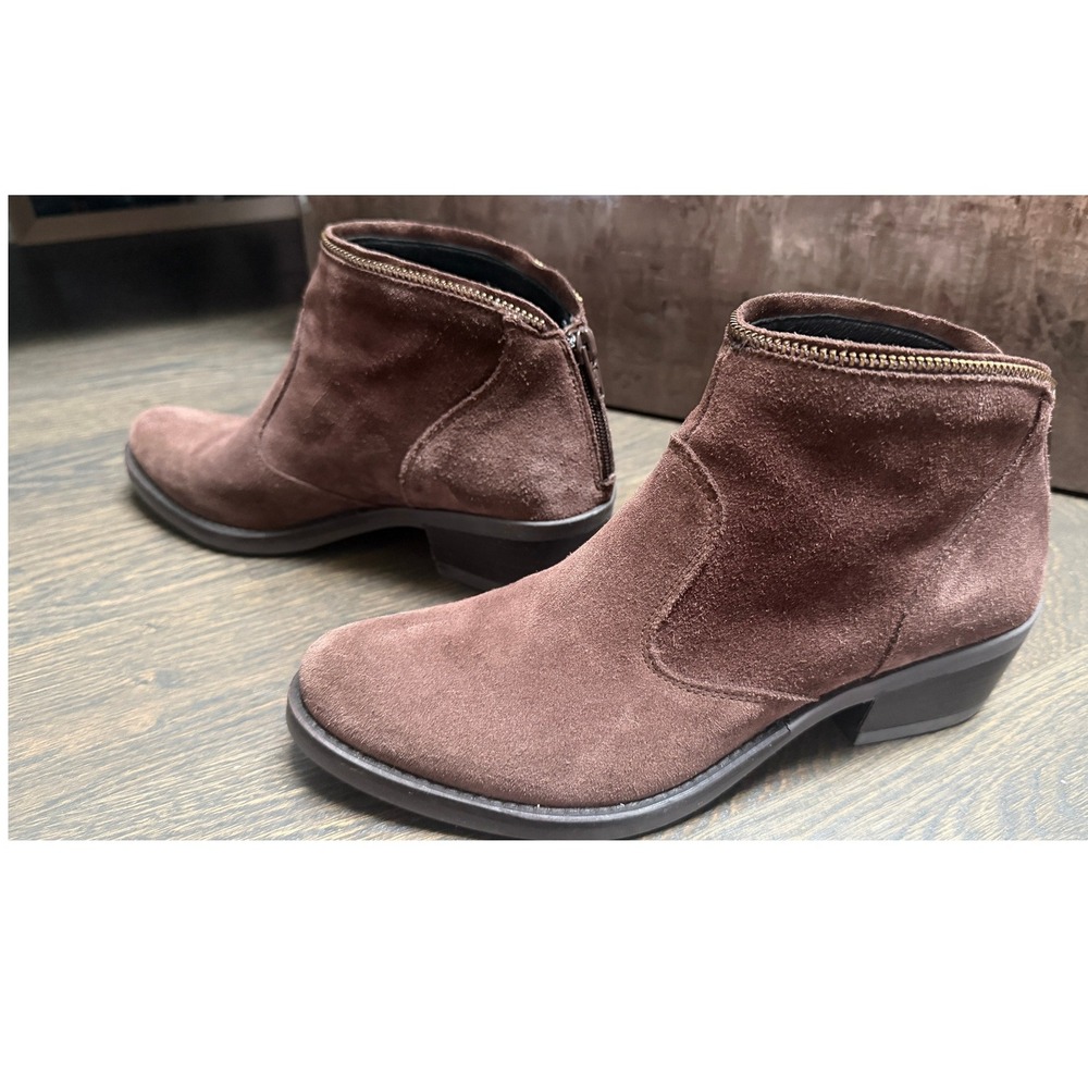 Kanna Brown Suede Ankle Boots Spanish Leather Zipper Trim Booties Size 38 EU